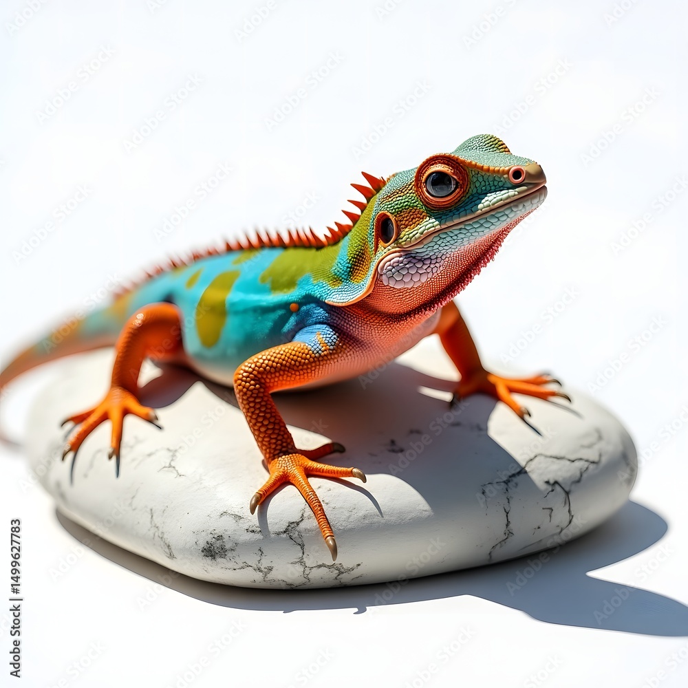 Fototapeta premium Lizard Gripping White Rock with Detailed Claws and Shadows