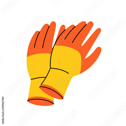 Rubber gloves, insulated bright illustration. Hand gloves. product for care of agricultural crops. Gardening tools. Suitable for ecology, garden, cleaning, household, packaging design, infographics