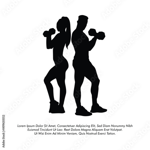 vector Fitness Couple Silhouette Workout and Exercise or Fitness Couple vector illustration design