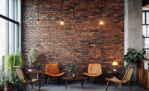 Fototapeta Naklejka Na Ścianę i Meble -  Rustic cafe interior with brick wall