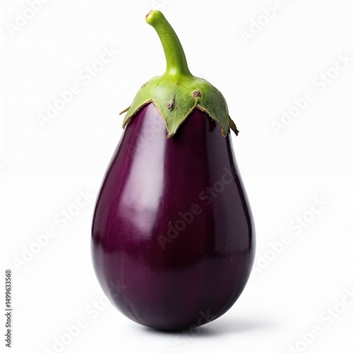 Isolated vibrant purple eggplant on transparent background. Fresh garden vegetable. Healthy organic alimentary food ingredient for cooking. Vegan vegetarian mediterranean dish, recipe. Digital art.