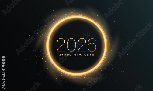 2026 Glittering New Year Card, Festive Sparkling Gold Background, Horizontal banner