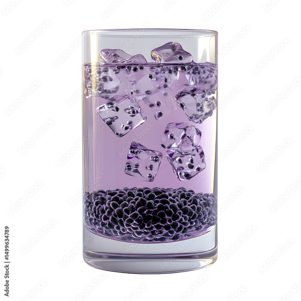 Obraz premium Glass of purple drink with basil seeds and ice