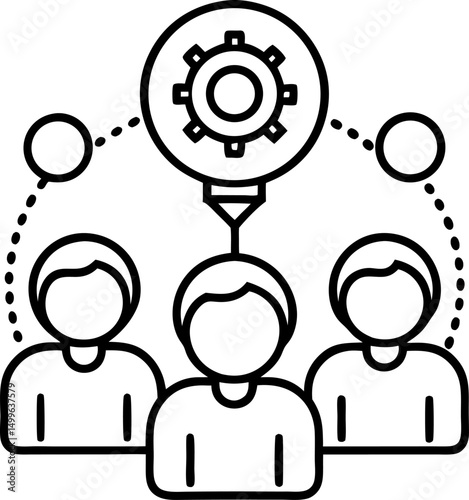 team brainstorming vector outline icon on white or transparent background	