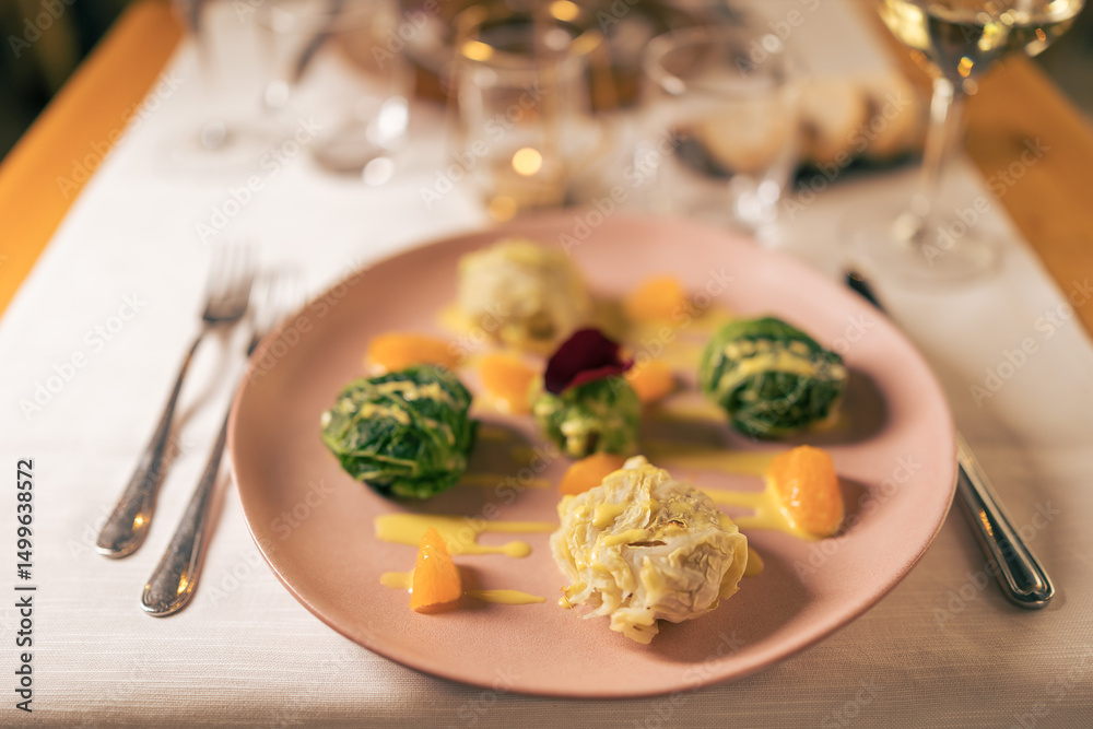 Close up on gourmet italian food on a restaurant table. Close up on gourmet italian food on a restaurant table.