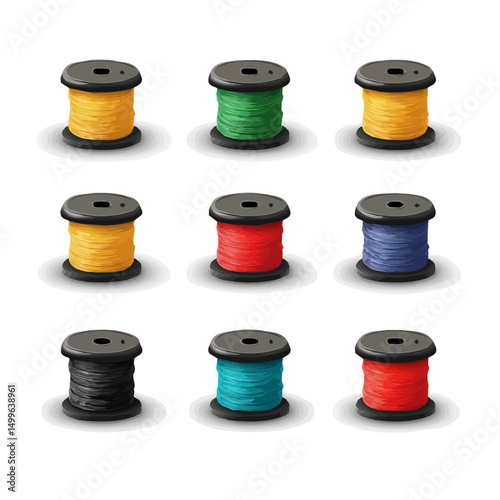 A simple flat 2D icon of wire spools set isolated on the background, vector design, ideal for animation, UI/UX design, mobile apps, web design, digital illustrations, flat 2D