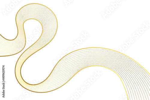 Luxury Art deco border - frame flowing gold ribbon wave line in curve shape on white background with copy space.  Elegant wavy pattern for wedding invitation, interior design, poster, gift card