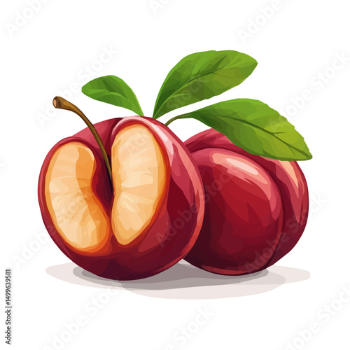 My very Simple flat 2D icon, whole nectarine isolated on a white background, vector, flat design, animation design, simple flat 2D icon, minimalist design, vector design, eps