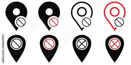 No GPS and Location Error Icon Set – Invalid Signal, Prohibited Area, and Navigation Block Symbols in Vector Style