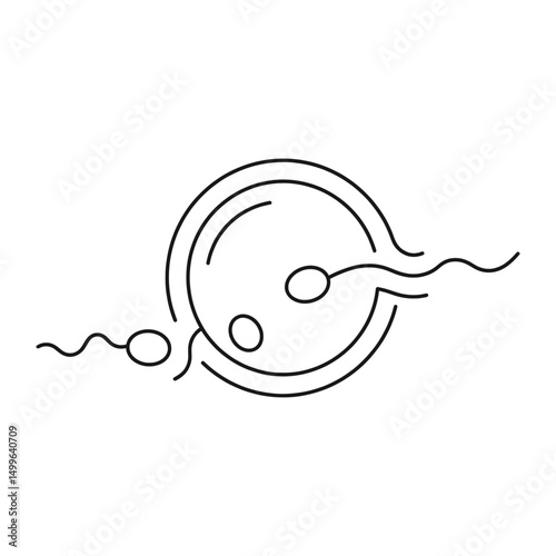 Vector illustration of sperm cells swimming toward egg during fertilization on transparent background. Medical concept