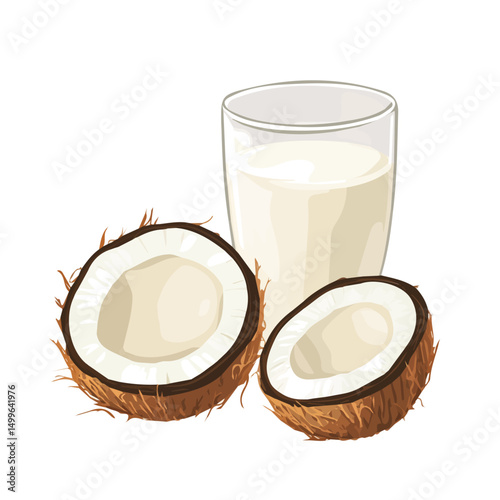 My Simple flat 2D icon coconut milk isolated on transparent background, vector, flat design, animation design, simple flat 2D icon, minimalist design, clipart
