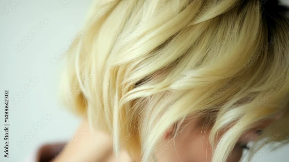 Short pixie layers transform into silky shoulder length beach waves with a soft expression and glimmering light