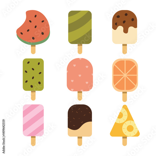 A delightful vector illustration set of various ice cream cones with topping