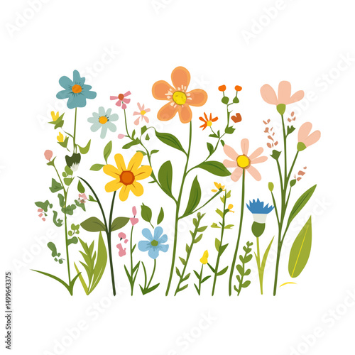 My Simple flat 2D icon wildflower garden isolated on transparent background, vector, flat design, animation design, simple flat 2D icon, minimalist design, clipart
