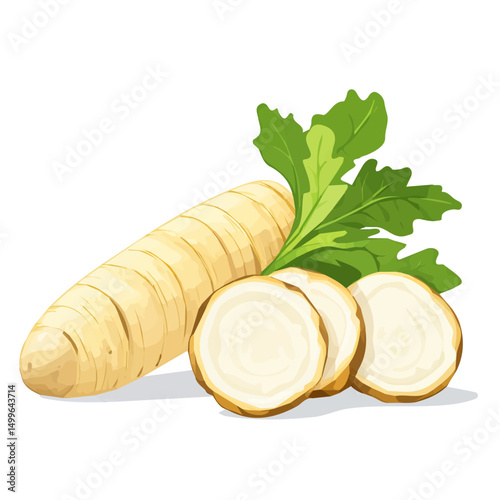 My simple flat 2D icon of sliced horseradish isolated on the background, vector design, ideal for animation, UI/UX design, mobile apps, web design, digital illustrations, flat 2D