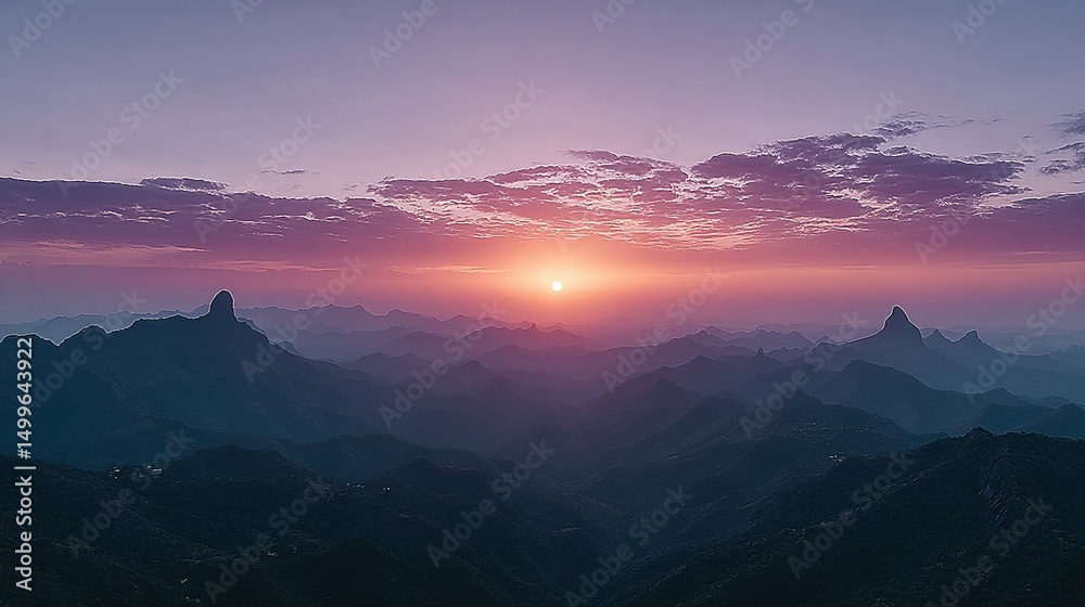 Fototapeta premium Sunrise over a majestic mountain range.