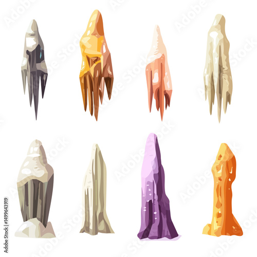 My simple flat 2D icon of stalactites set isolated on the background, vector design, ideal for animation, UI/UX design, mobile apps, web design, digital illustrations, flat 2D