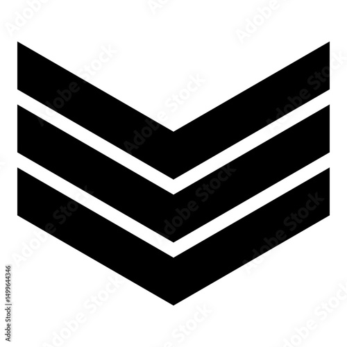 Army chevron military rank insignia badge symbol sign petty officer icon black color vector illustration image flat style