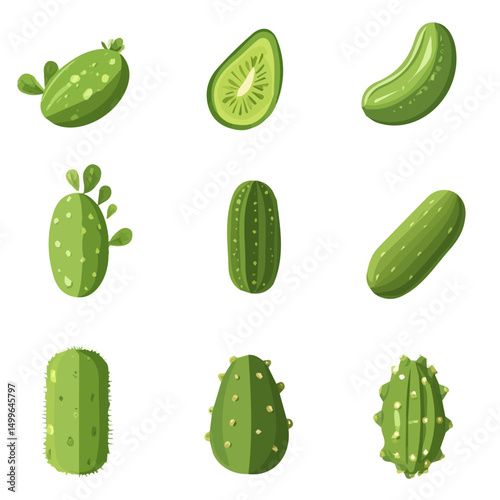 My Simple flat 2D icon chayotes set isolated on transparent background, vector, flat design, animation design, simple flat 2D icon, minimalist design, clipart