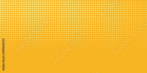 Yellow orange halftone pattern. Retro comic gradient background. Square pixilated dot cartoon texture. Pop art faded gradient pattern. Vector backdrop.