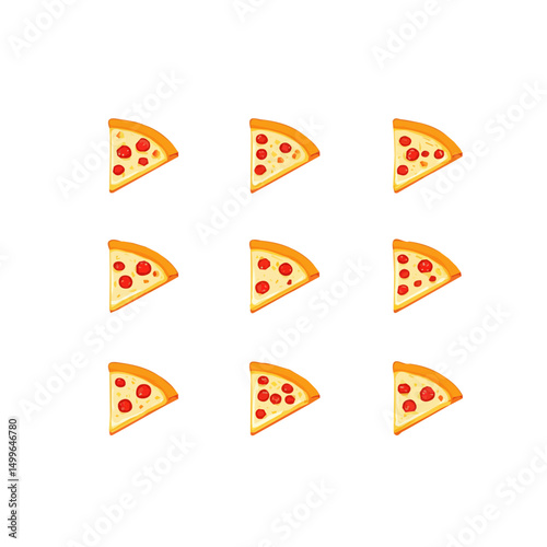 My very Simple flat 2D icon, pizza slices set isolated on a white background, vector, flat design, animation design, simple flat 2D icon, minimalist design, vector design, eps