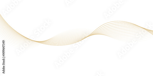 Luxury abstract gold wavy line pattern (guilloche curves) with copy space. Elegant golden color smooth gradient on white background. Premium vector striped texture for banner, business backdrop.