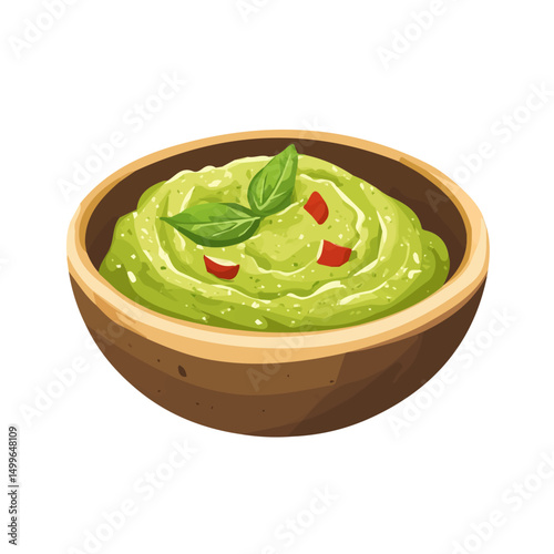 My very Simple flat 2D icon, guacamole dip isolated on a white background, vector, flat design, animation design, simple flat 2D icon, minimalist design, vector design, eps