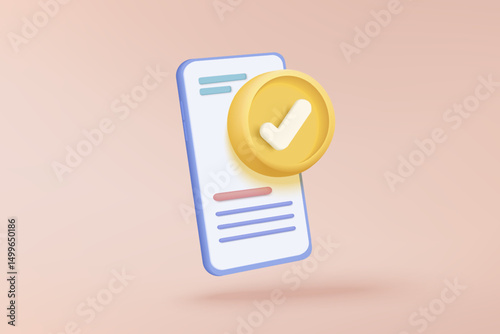 3d check mark icon isolated on mobile phone. check list button best choice for right, success, tick, accept, agree on application. choose icon vector with shadow 3D rendering illustration