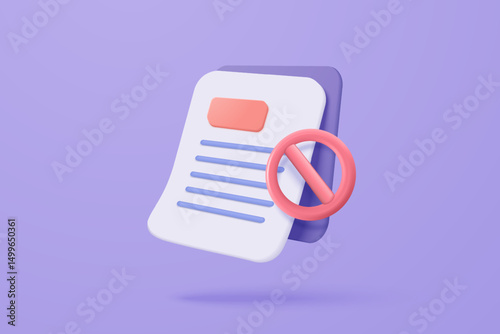 3d white clipboard task management todo check list with notification stop icon, no entry, problem, fail on application, alert for todo checklist. 3d article icon vector rendering illustration