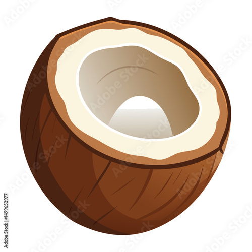 a cut open coconut showing the soft white flesh inside