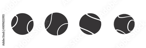 Tennis ball Set Icons, Black And White Sports Balls Vector Illustration Silhouettes.