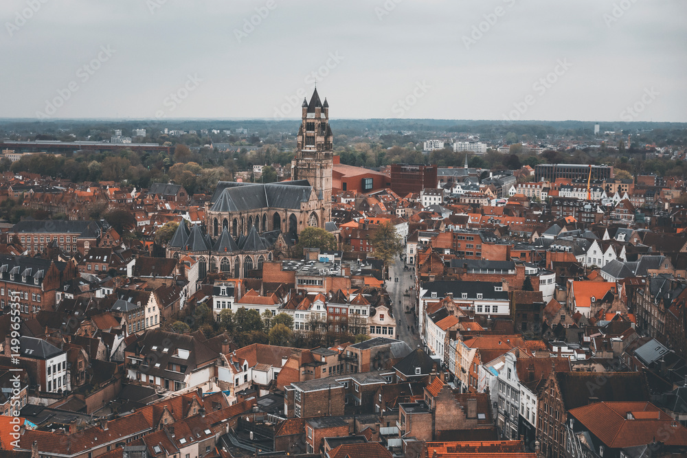 Fototapeta premium view of the old town of brugge from the belfort tower