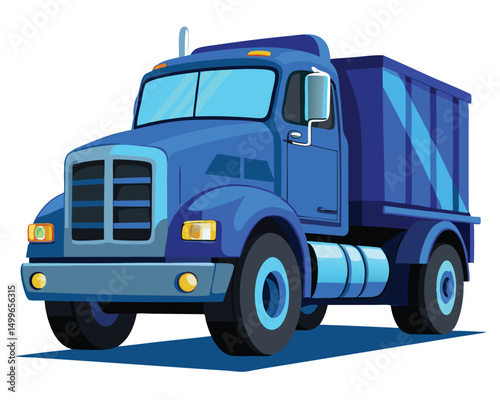a large shiny blue truck with detailed wheels and design