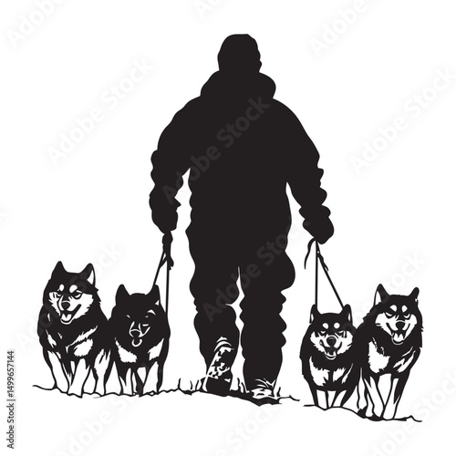 A person sledding with his dog black silhouette