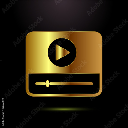 Video lectures icon design illustration, Video conference icon, Online seminar sign symbol in gold color style
