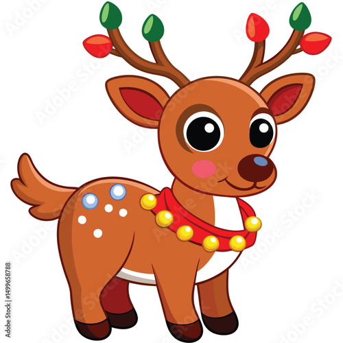 A realistic reindeer with a red nose and antlers