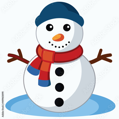 A realistic snowman with a carrot nose coal eyes