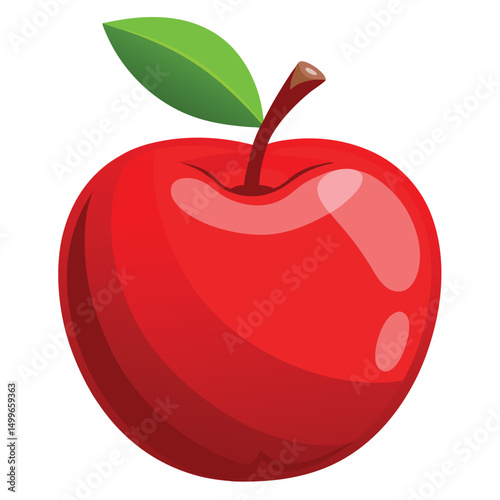 A ripe red apple with a shiny skin and detailed stem