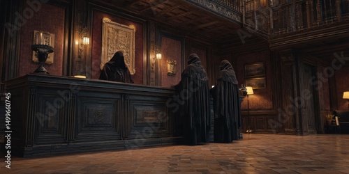 Wallpaper Mural Gothic Hall with Shadowy Information Desk and Mysterious Guards Torontodigital.ca