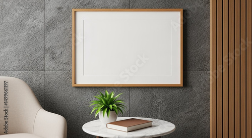 Modern interior blank frame decorative plant armchair