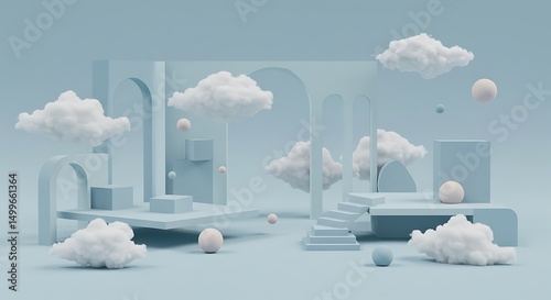 Soft white clouds in pastel blue interior