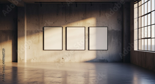 Empty modern art gallery interior blank frames
