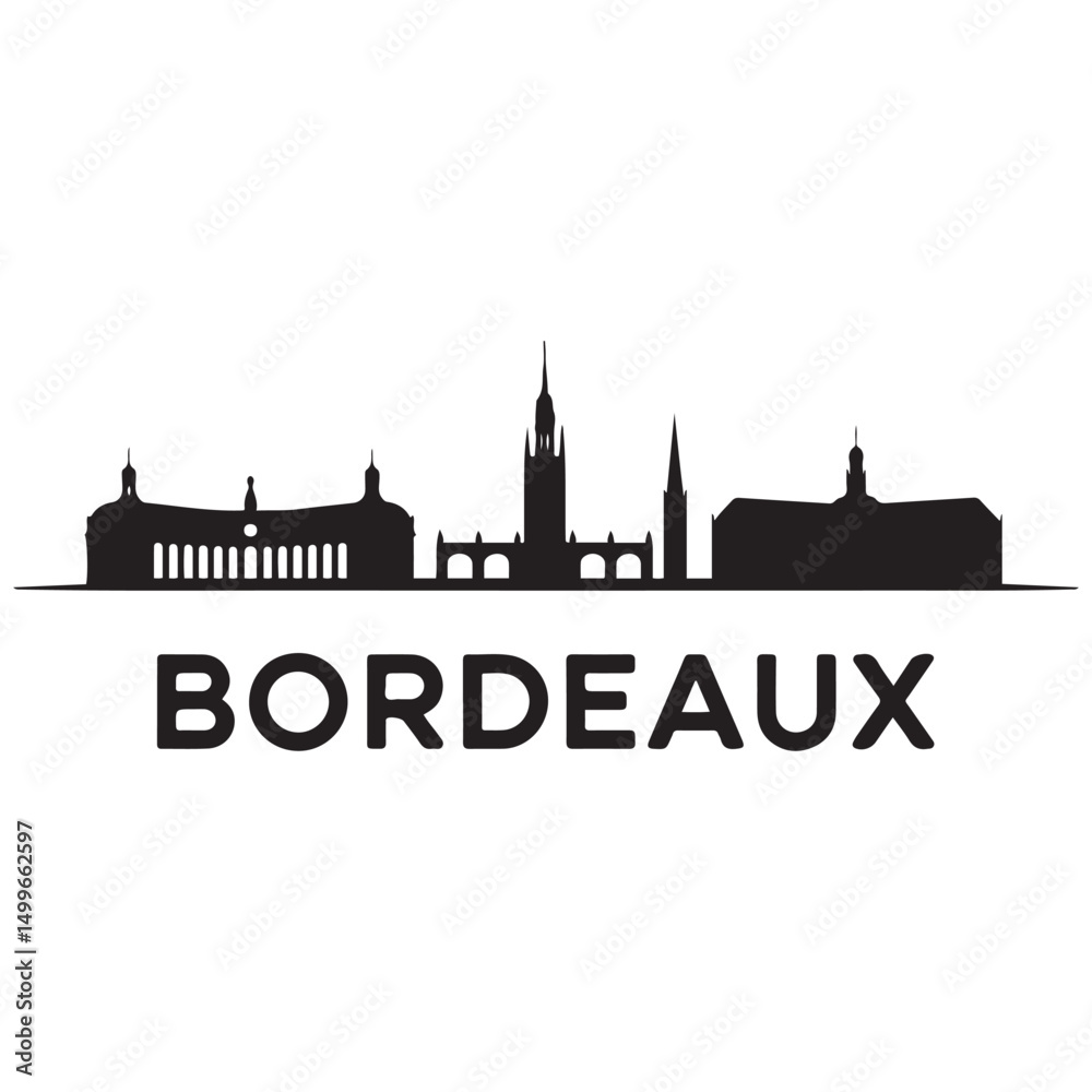 Fototapeta premium Vector Bordeaux skyline. Travel Bordeaux famous landmarks. Business and tourism concept for presentation, banner, web site. Vector black silhouette. with white background