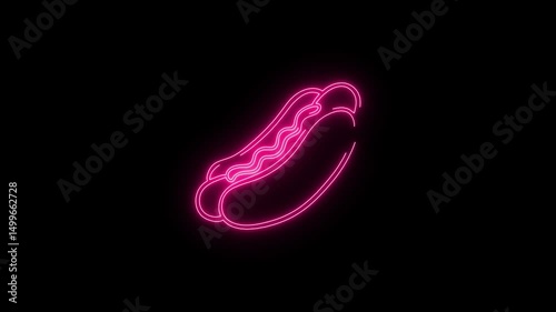 Glowing neon line of sandwich of hotdog icon on black background 4k animation Video