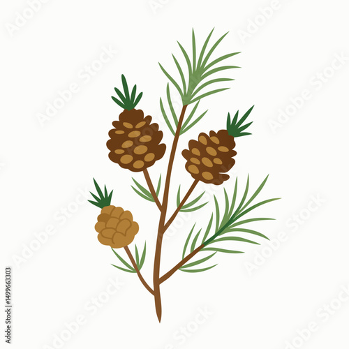 Vector illustration of fresh green and yellow pine cones and a pine tree, a sweet and healthy natural object