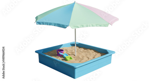 Isolated Sandbox with Umbrella and Toys photo