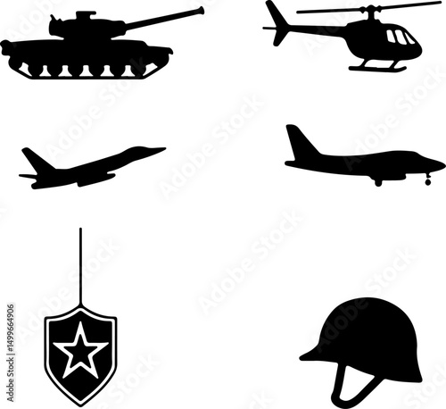 Military Equipment Silhouettes Set" vector