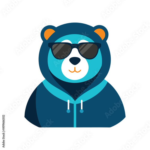 cute bear wearing hoodie and sunglass