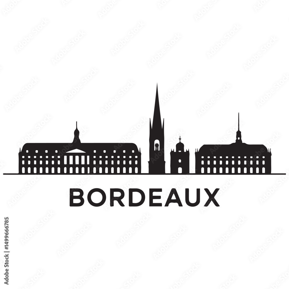 Naklejka premium Vector Bordeaux skyline. Travel Bordeaux famous landmarks. Business and tourism concept for presentation, banner, web site. Vector black silhouette. with white background