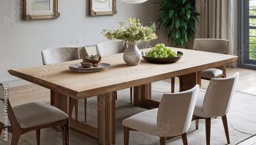 Wallpaper Mural Interior view of a dining room with a wooden table surrounded by chairs and decorations on top Torontodigital.ca